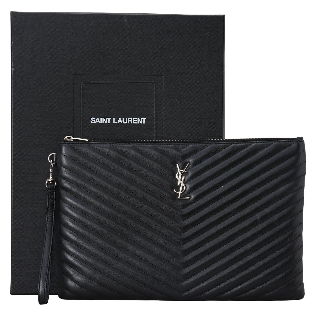 YVES SAINT LAURENT(USED)생로랑 440222 모노그램 쉐브론 클러치 라지